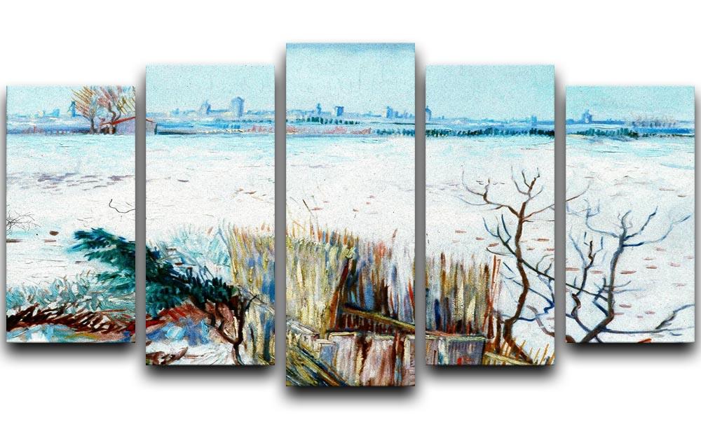 Snowy Landscape with Arles in the Background by Van Gogh 5 Split Panel Canvas  - Canvas Art Rocks - 1