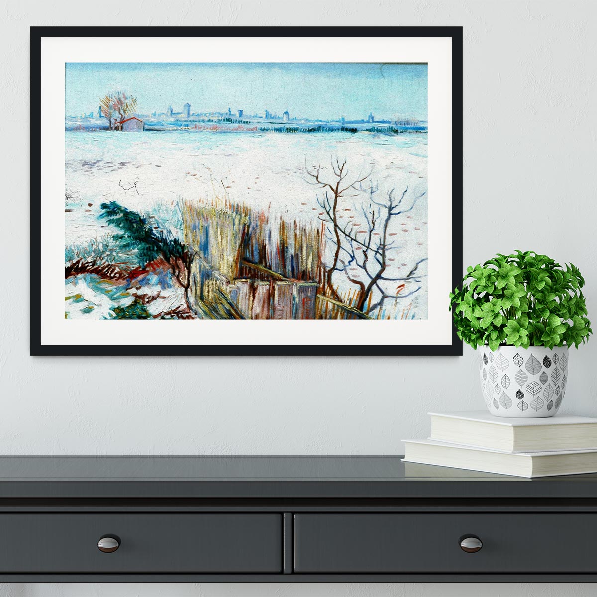 Snowy Landscape with Arles in the Background by Van Gogh Framed Print - Canvas Art Rocks - 1