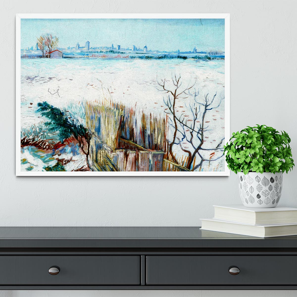 Snowy Landscape with Arles in the Background by Van Gogh Framed Print - Canvas Art Rocks -6
