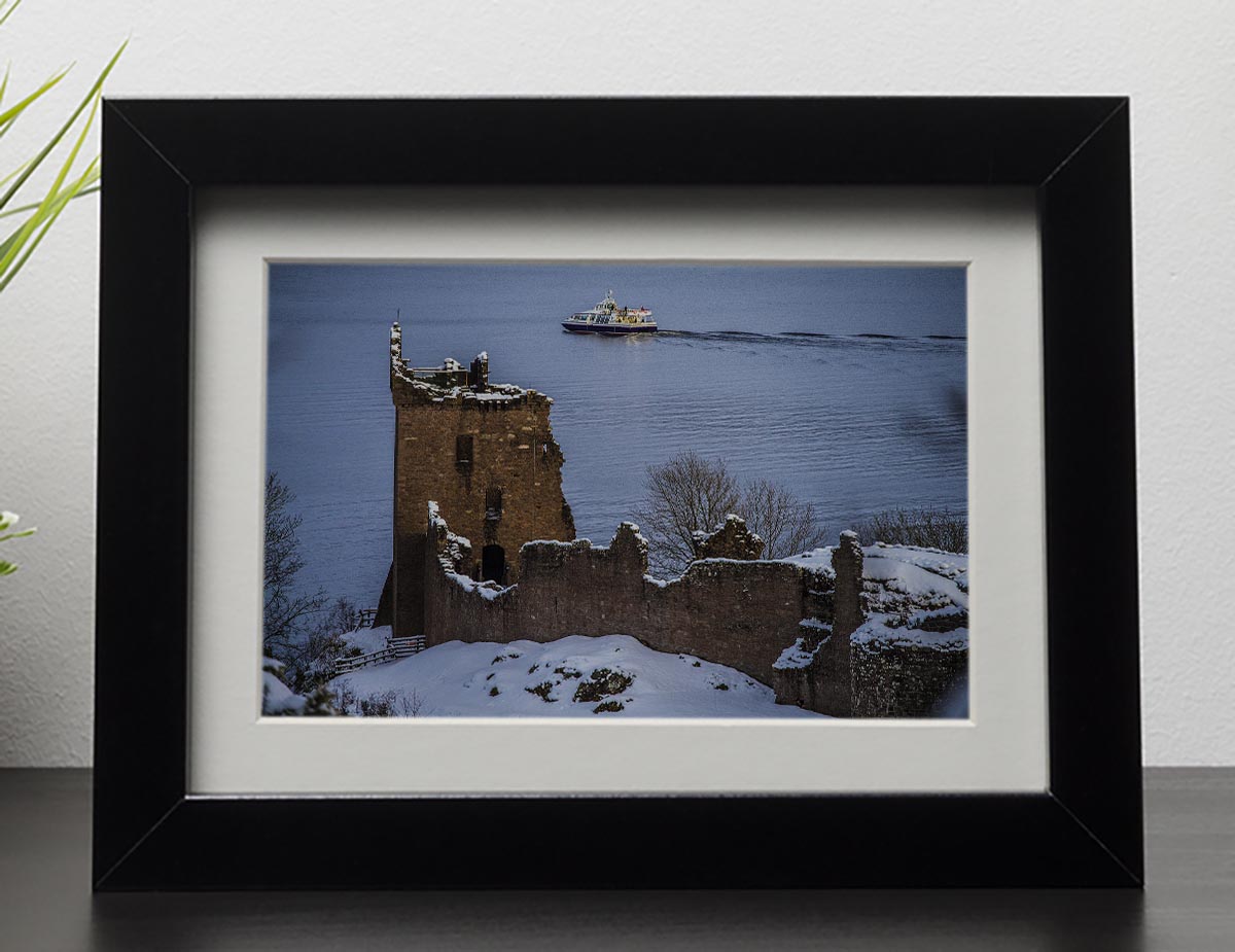 Snowy Urquhart Castle Framed Print - Canvas Art Rocks - 1