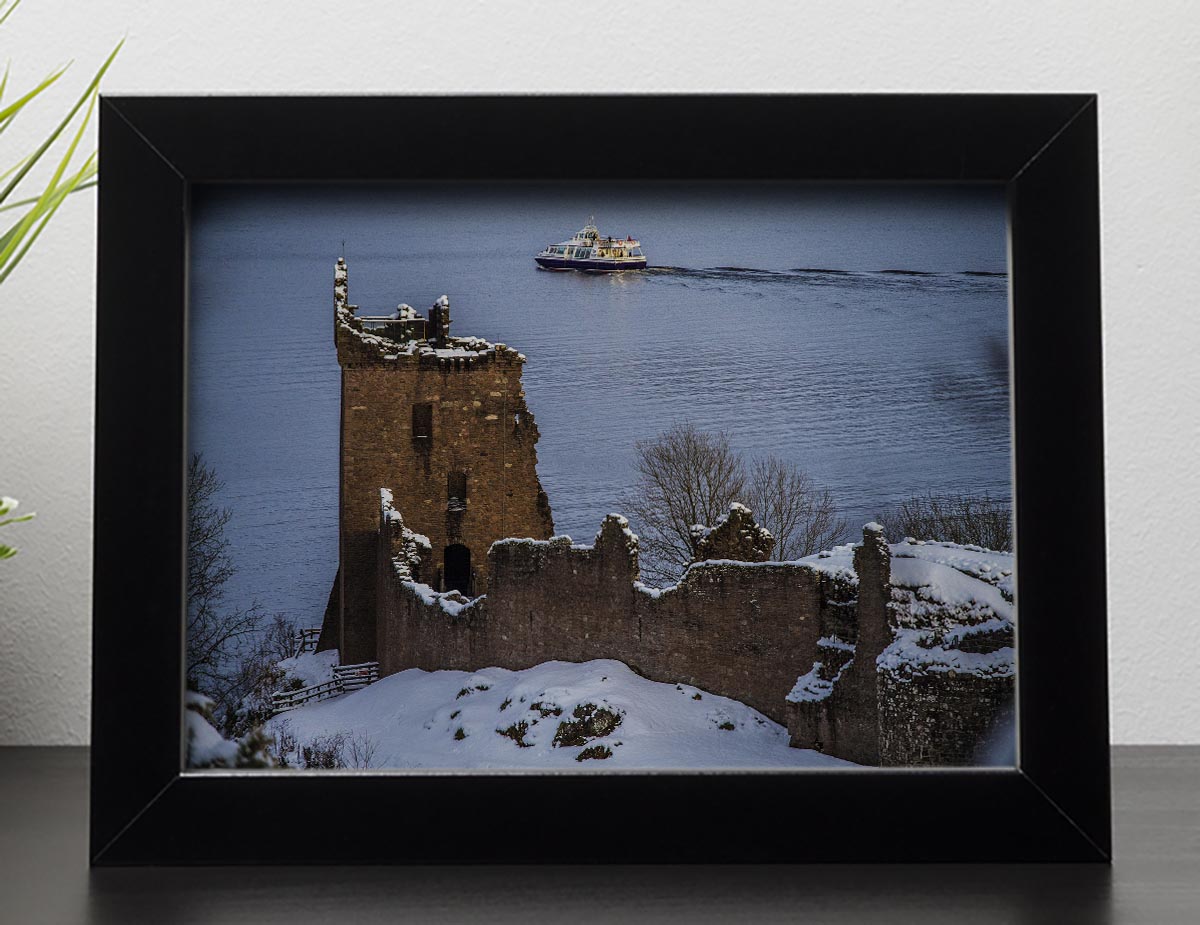 Snowy Urquhart Castle Framed Print - Canvas Art Rocks - 2
