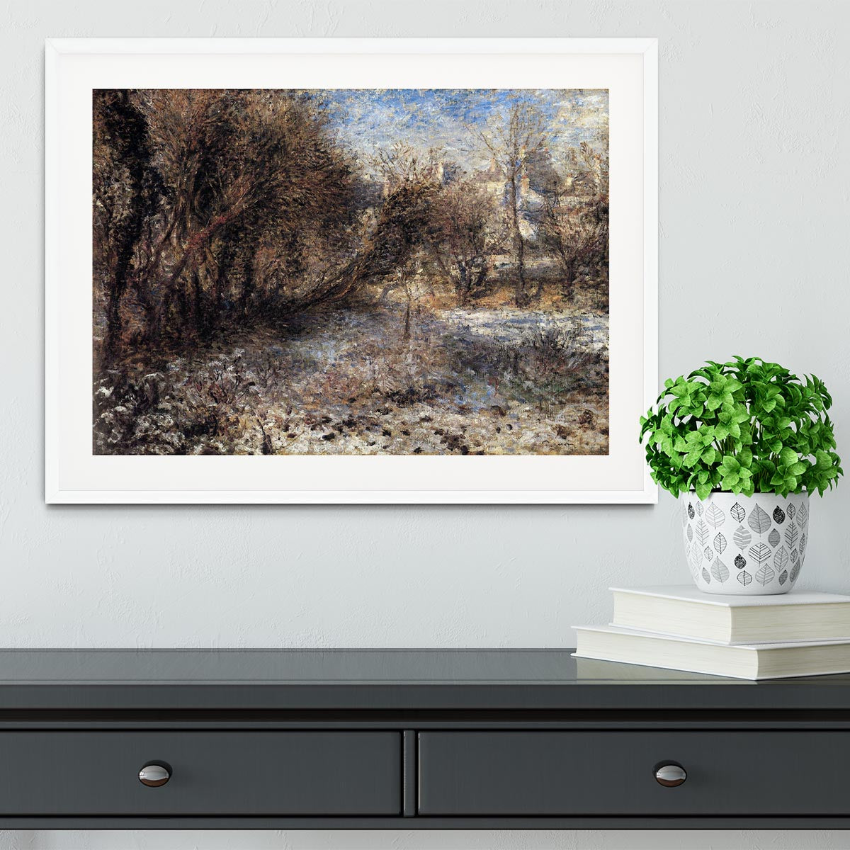 Snowy landscape by Renoir Framed Print - Canvas Art Rocks - 5