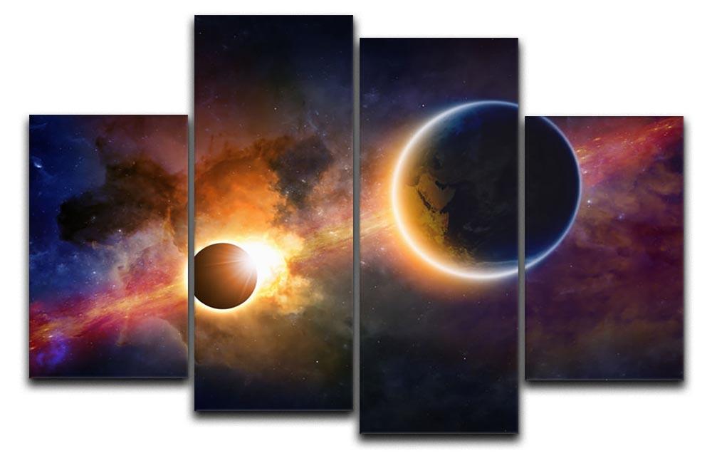 Solar Eclipse Nebula and Stars 4 Split Panel Canvas  - Canvas Art Rocks - 1