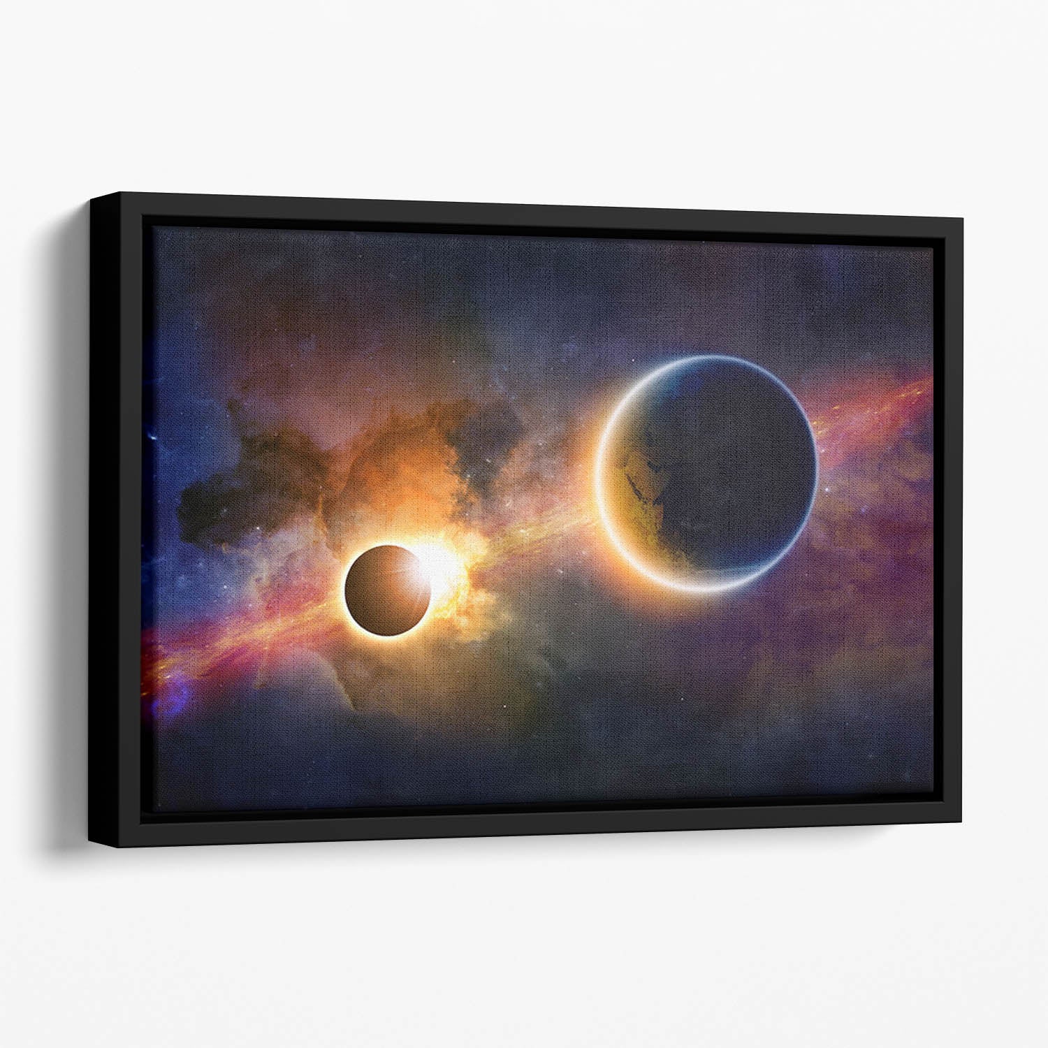Solar Eclipse Nebula and Stars Floating Framed Canvas