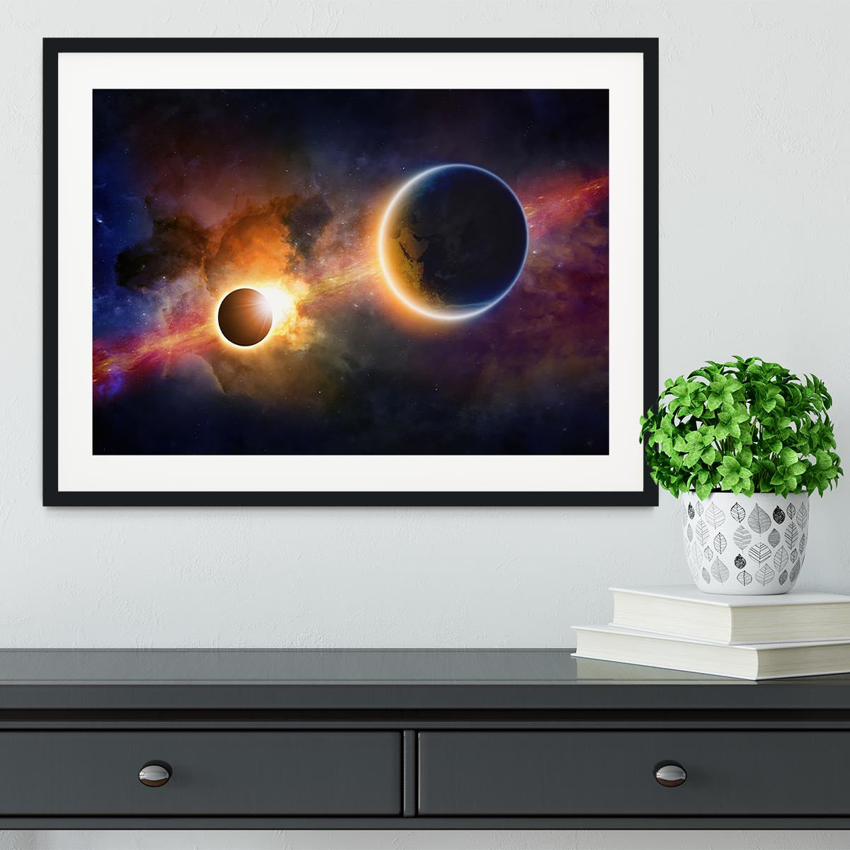 Solar Eclipse Nebula and Stars Framed Print - Canvas Art Rocks - 1