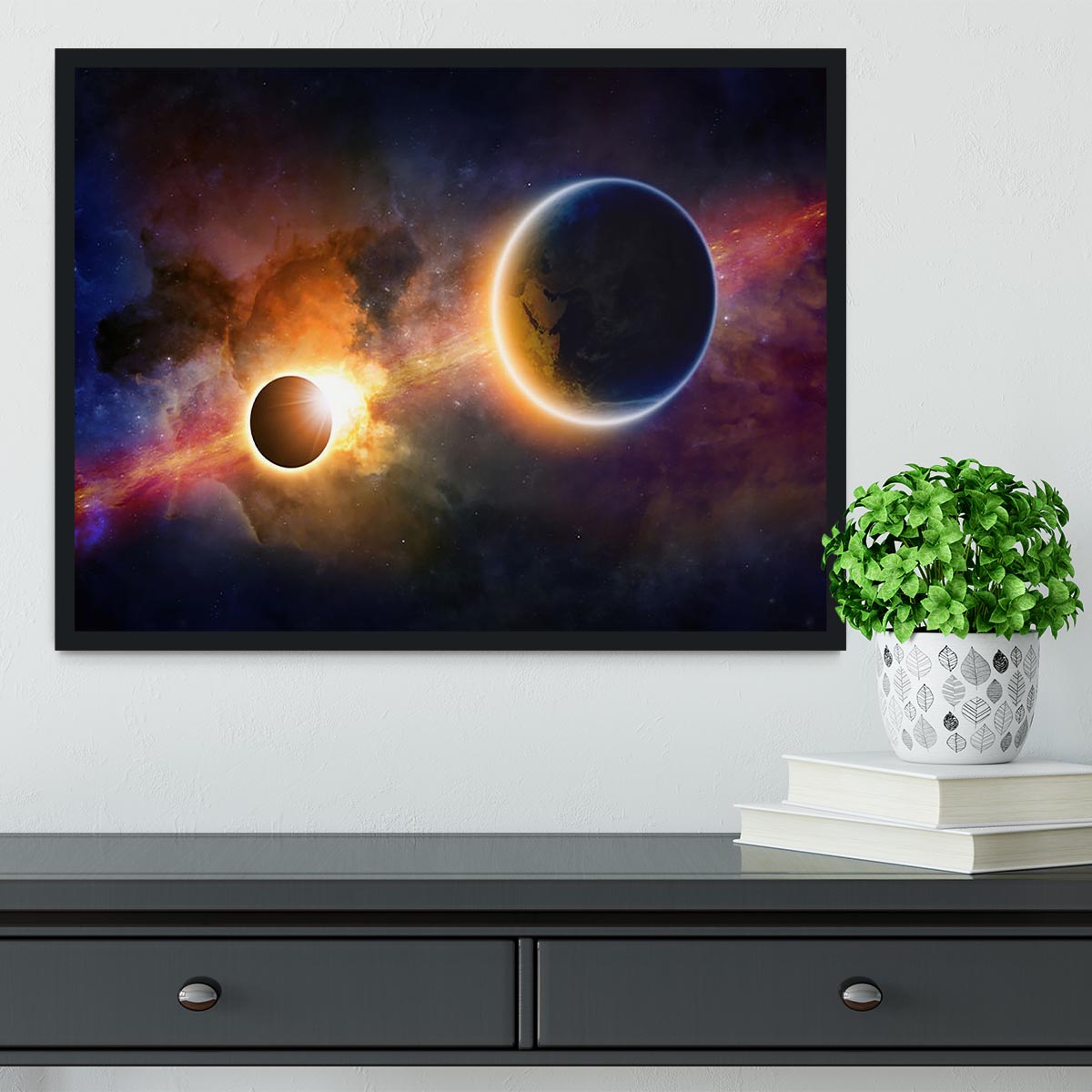 Solar Eclipse Nebula and Stars Framed Print - Canvas Art Rocks - 2