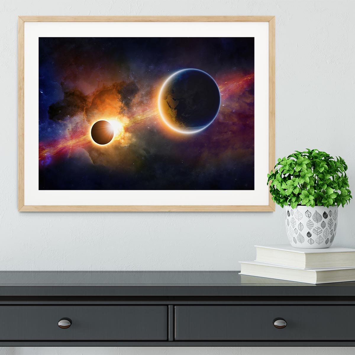 Solar Eclipse Nebula and Stars Framed Print - Canvas Art Rocks - 3