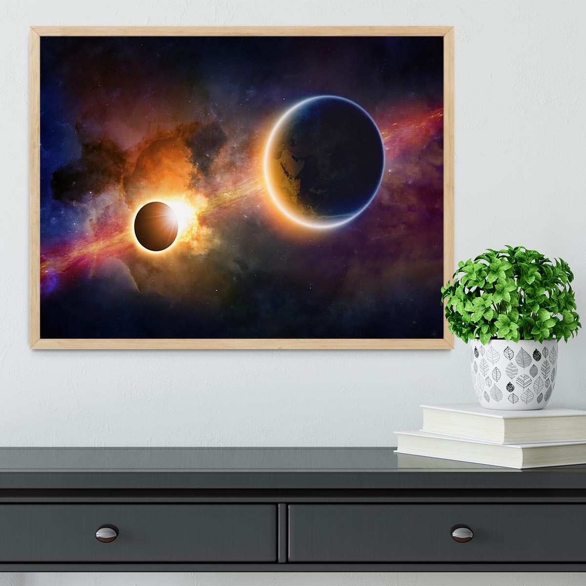 Solar Eclipse Nebula and Stars Framed Print - Canvas Art Rocks - 4