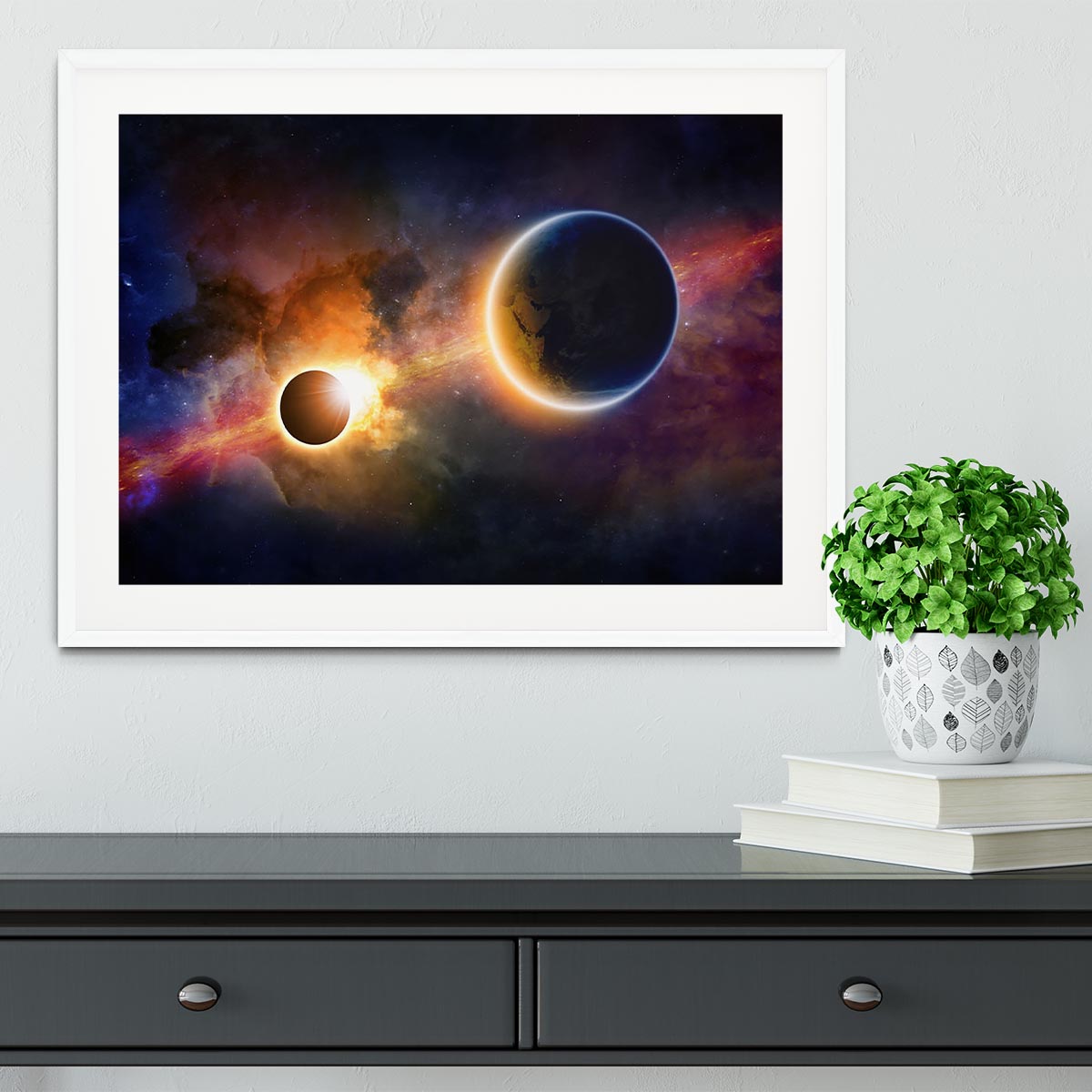 Solar Eclipse Nebula and Stars Framed Print - Canvas Art Rocks - 5