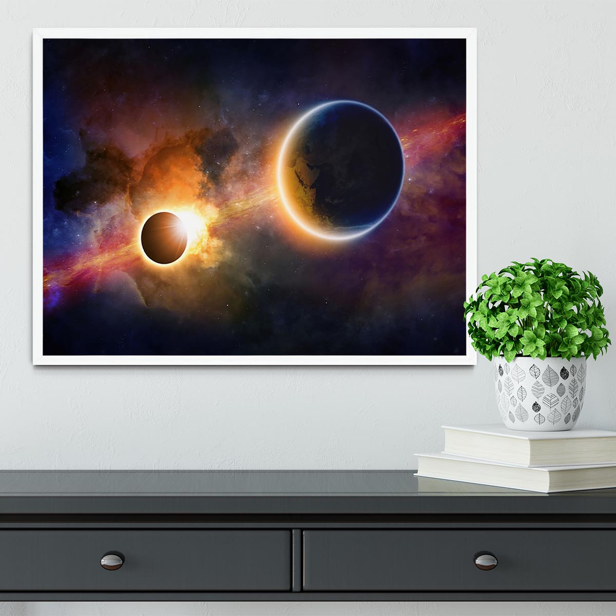 Solar Eclipse Nebula and Stars Framed Print - Canvas Art Rocks -6
