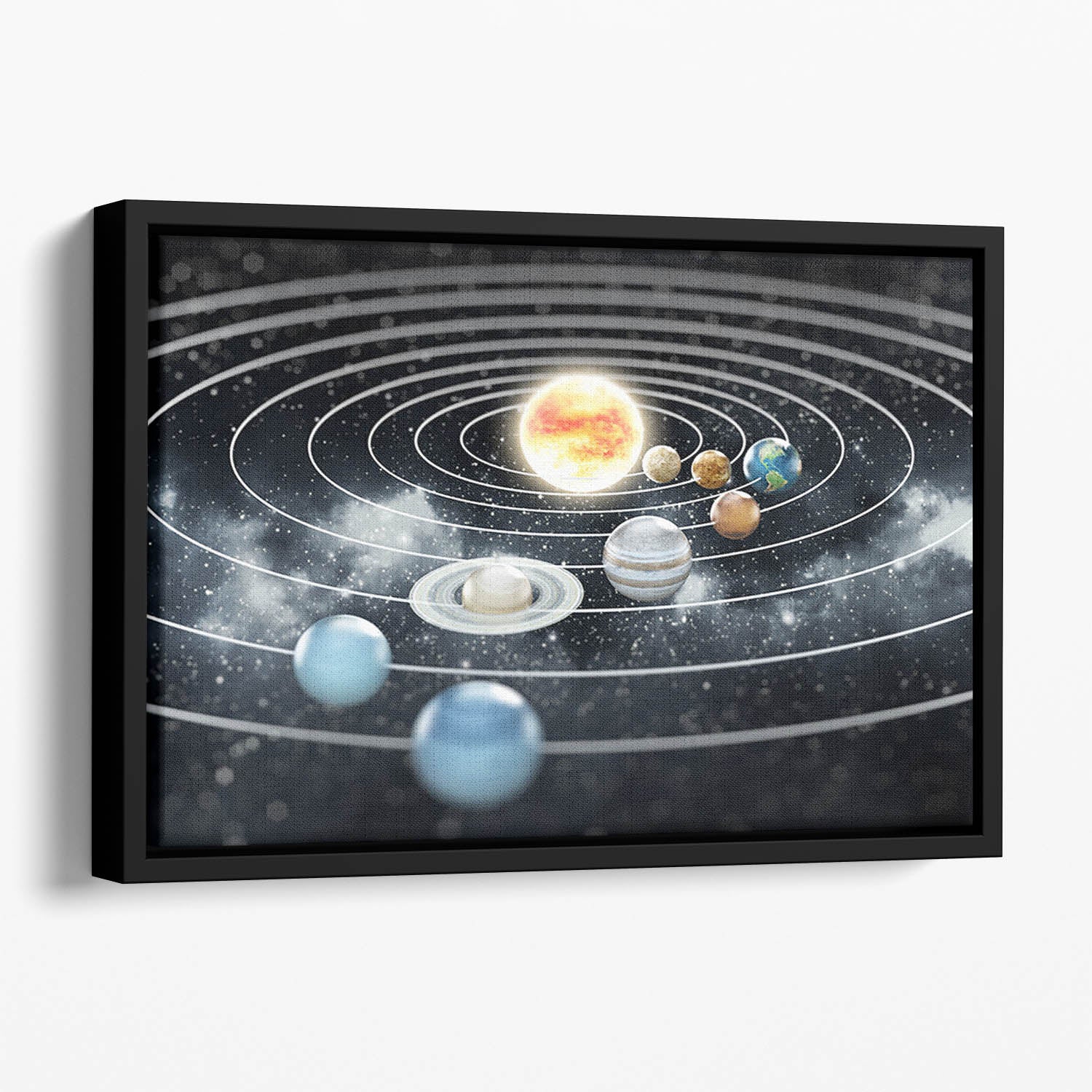 Solar system with eight planets Floating Framed Canvas