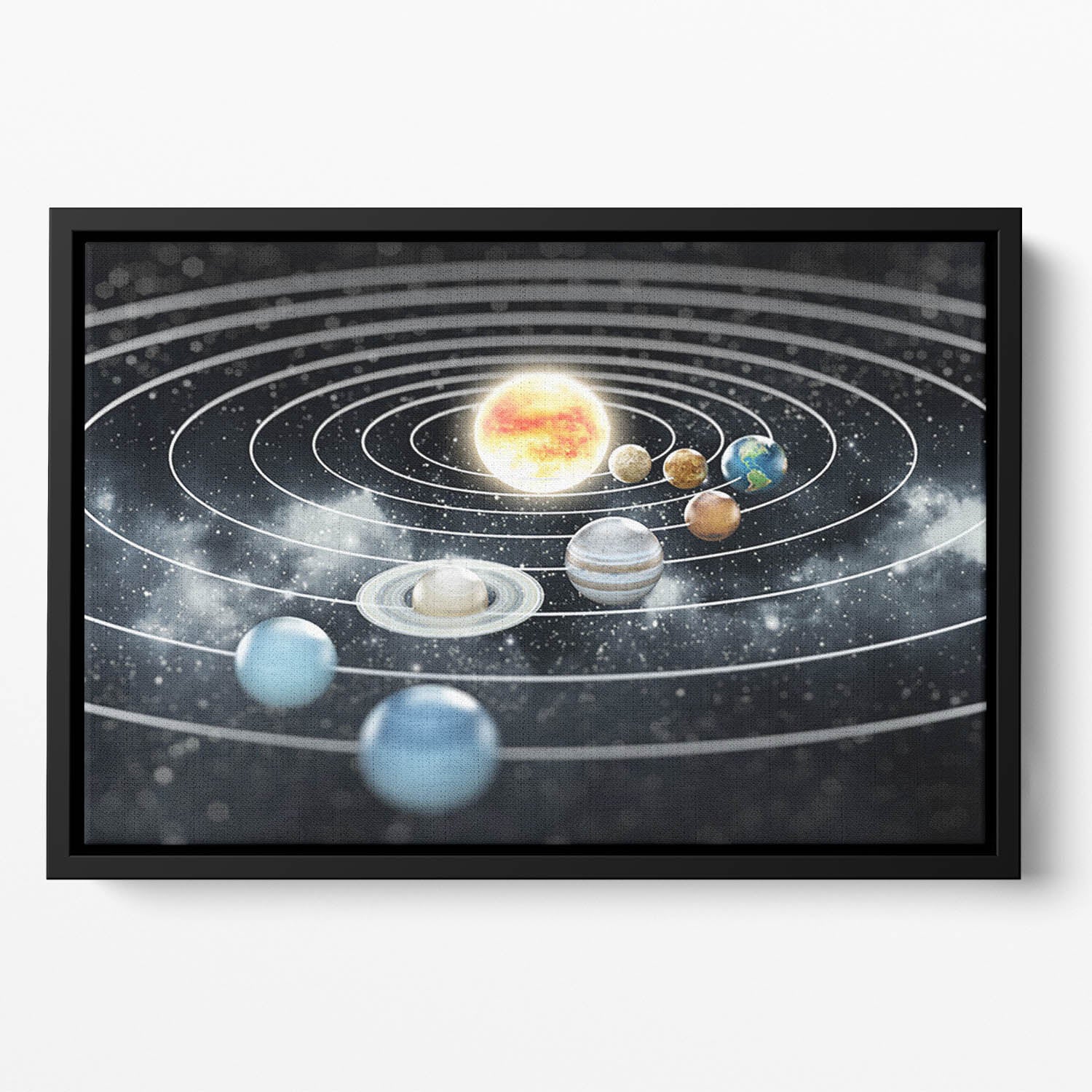 Solar system with eight planets Floating Framed Canvas