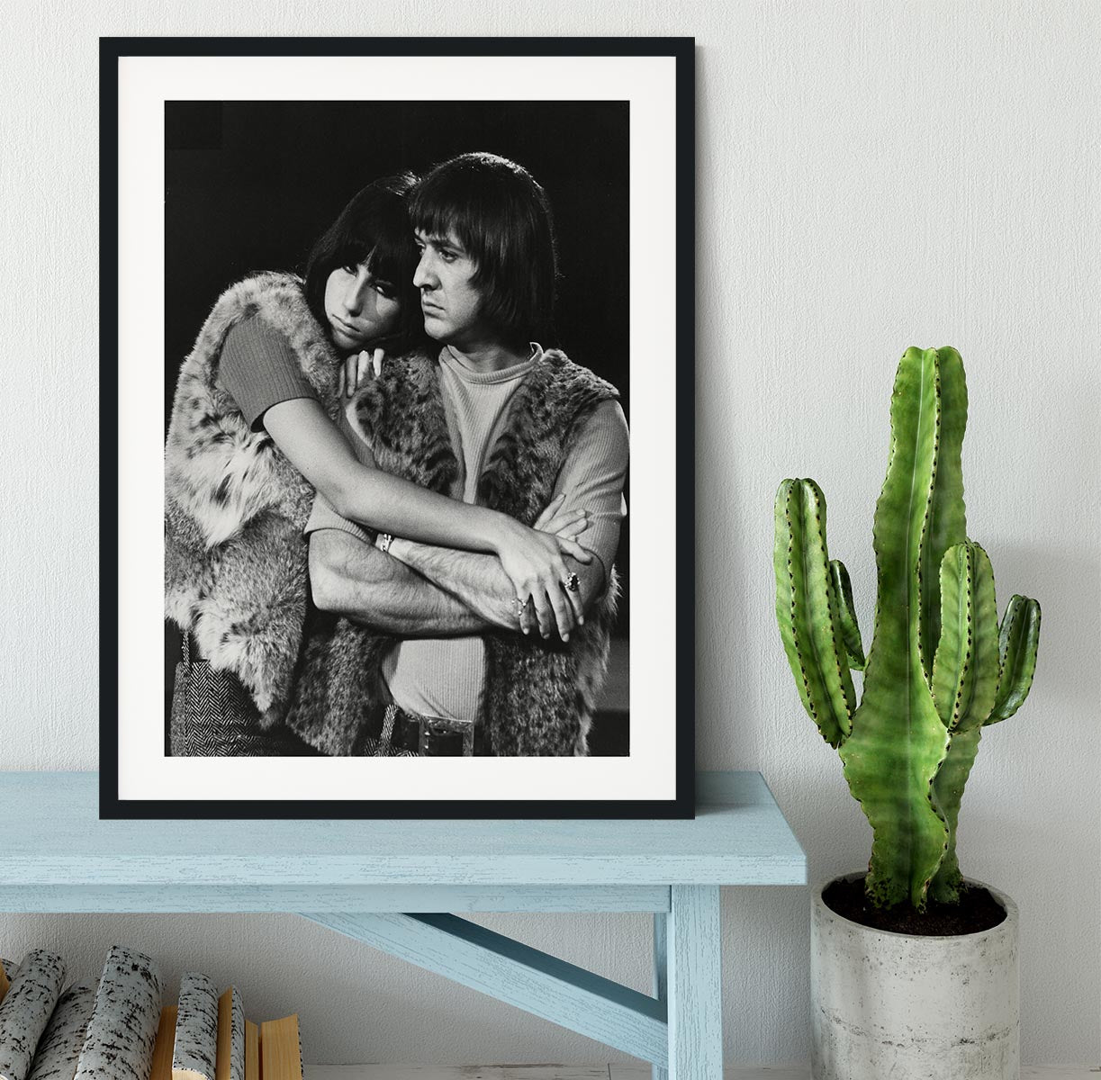 Sonny and Cher hugging Framed Print - Canvas Art Rocks - 1