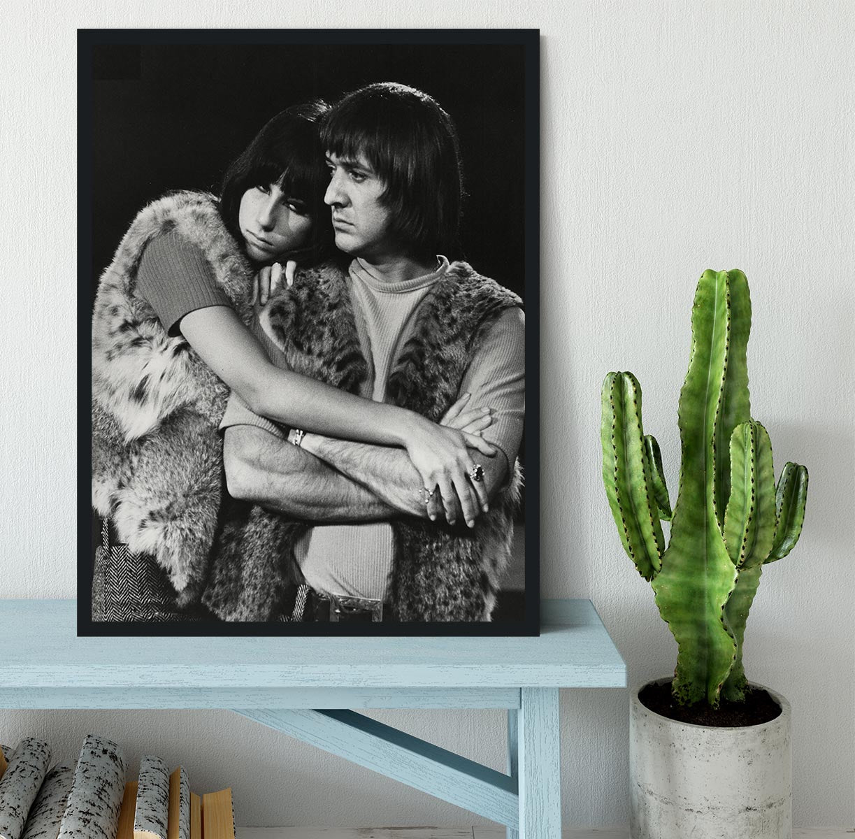 Sonny and Cher hugging Framed Print - Canvas Art Rocks - 2