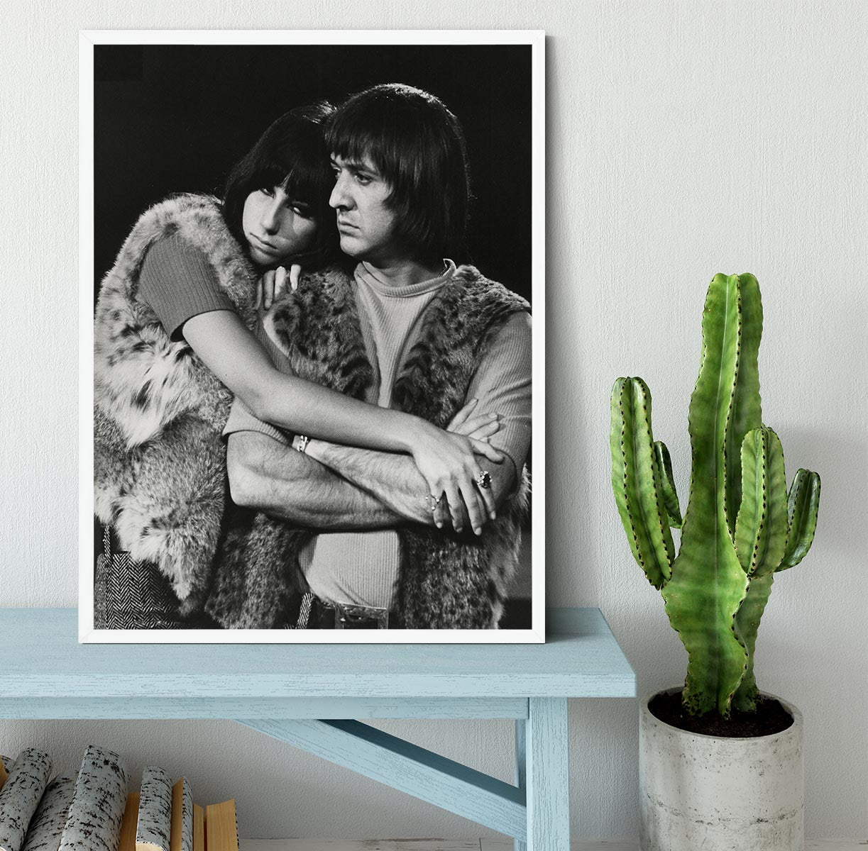 Sonny and Cher hugging Framed Print - Canvas Art Rocks -6