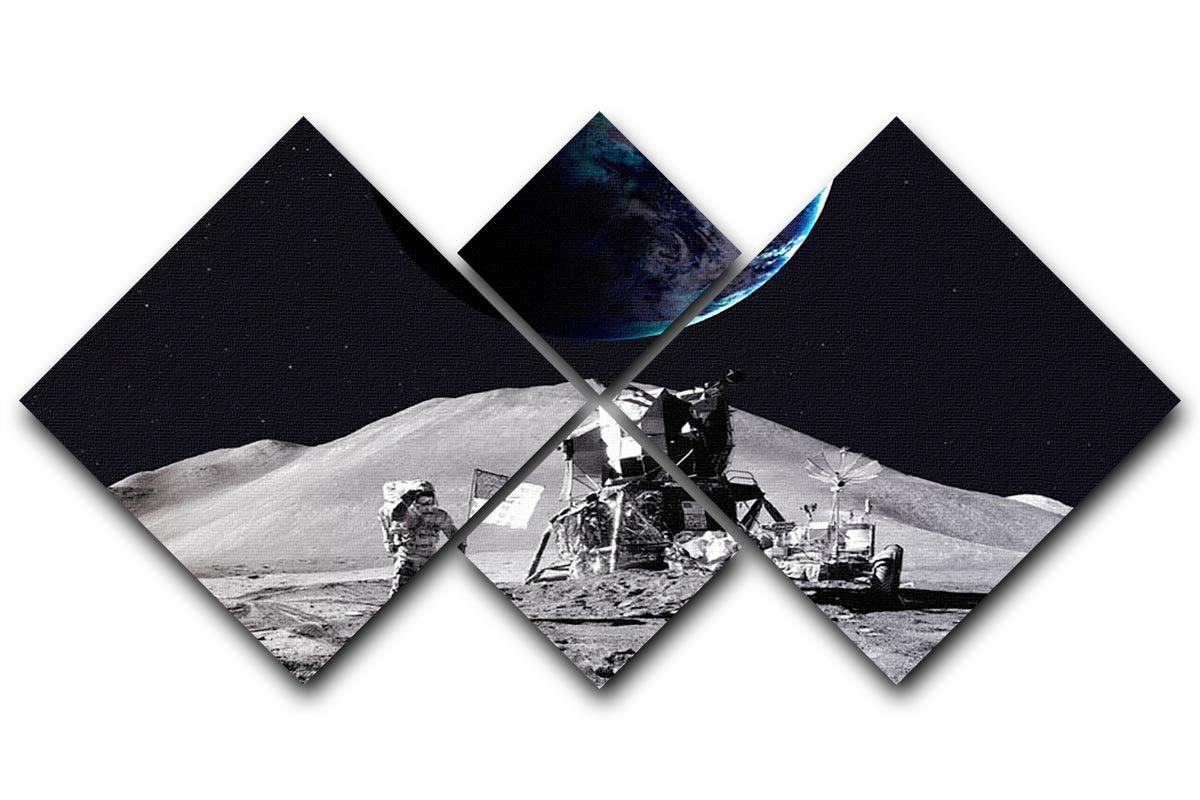 Space Man On The Moon 4 Square Multi Panel Canvas  - Canvas Art Rocks - 1