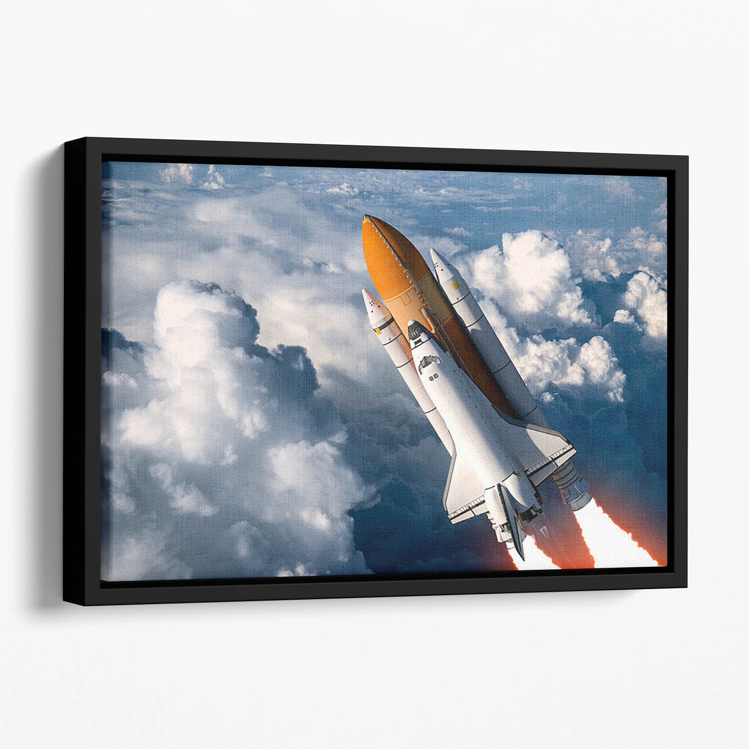 Space Shuttle Launch In The Clouds Floating Framed Canvas