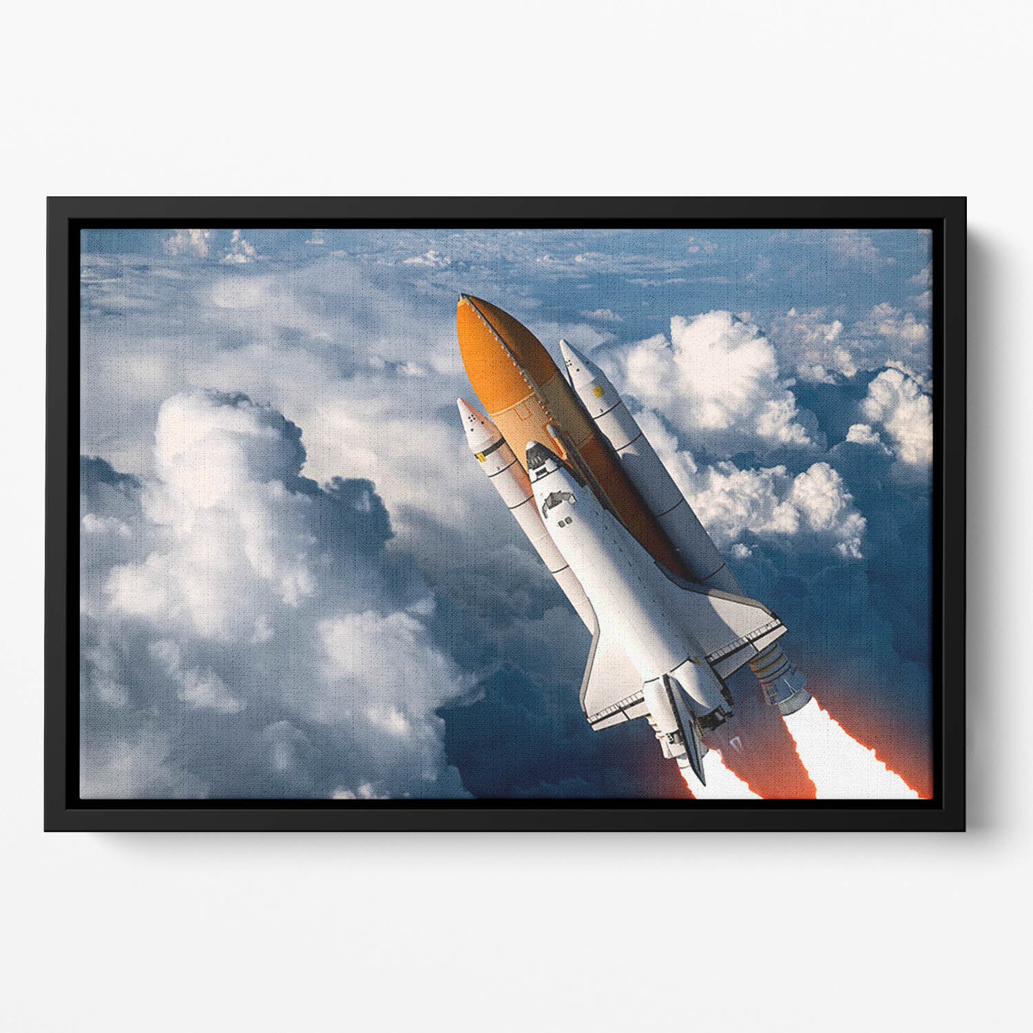 Space Shuttle Launch In The Clouds Floating Framed Canvas