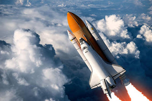 Space Shuttle Launch In The Clouds Wall Mural Wallpaper - Canvas Art Rocks - 1