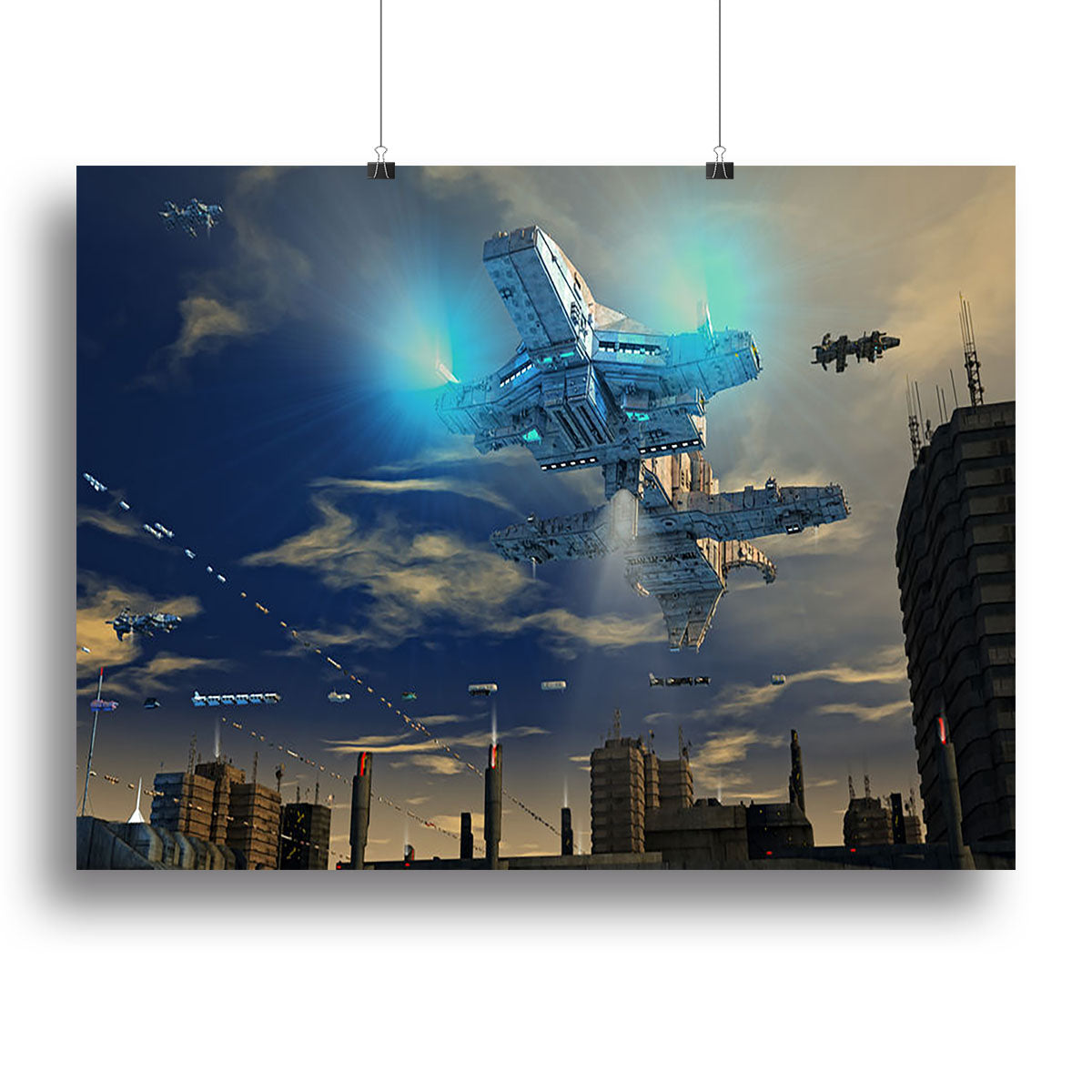 Spaceship UFO and City Canvas Print or Poster - Canvas Art Rocks - 2