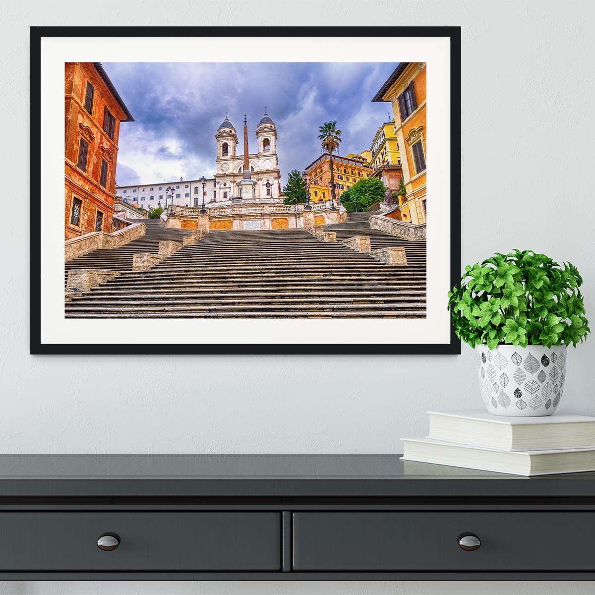 Spanish Steps and Trinita dei Monti church Framed Print - Canvas Art Rocks - 1