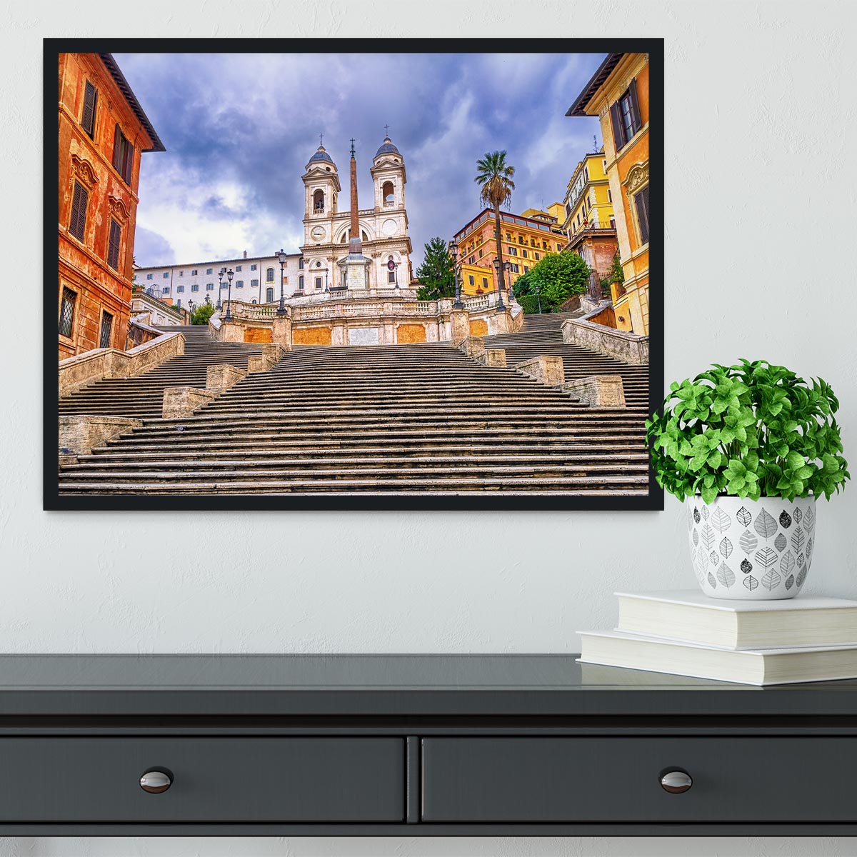 Spanish Steps and Trinita dei Monti church Framed Print - Canvas Art Rocks - 2