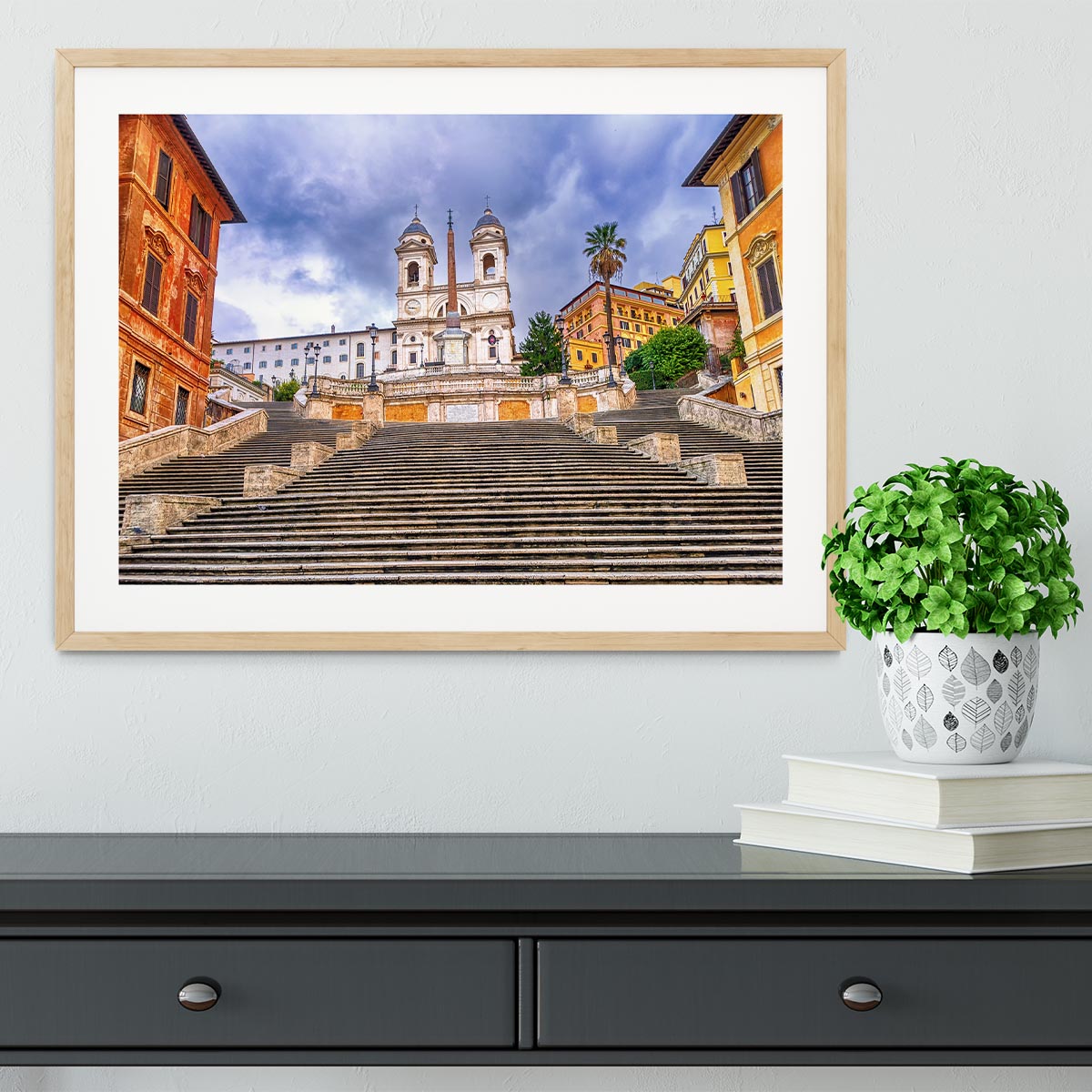 Spanish Steps and Trinita dei Monti church Framed Print - Canvas Art Rocks - 3
