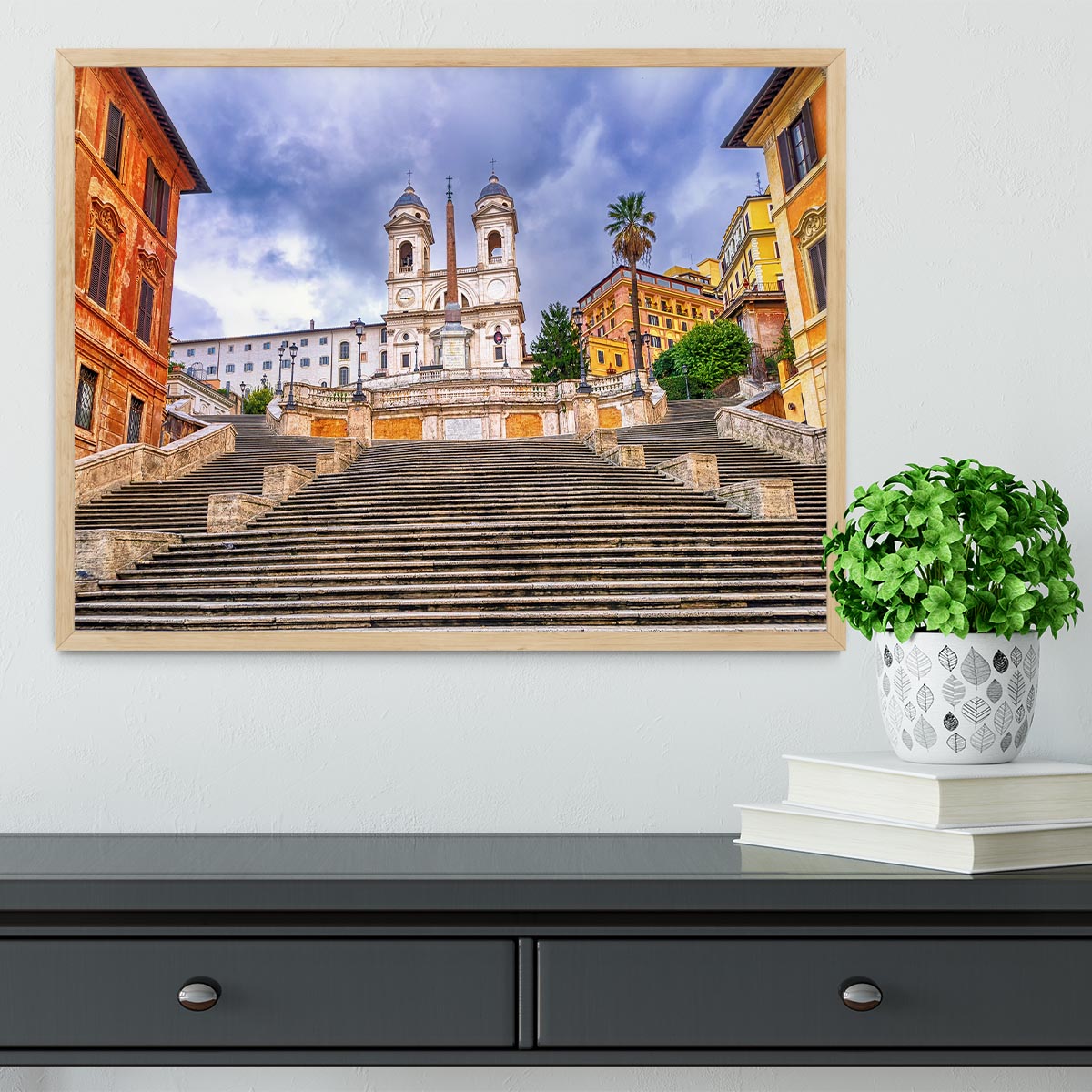 Spanish Steps and Trinita dei Monti church Framed Print - Canvas Art Rocks - 4