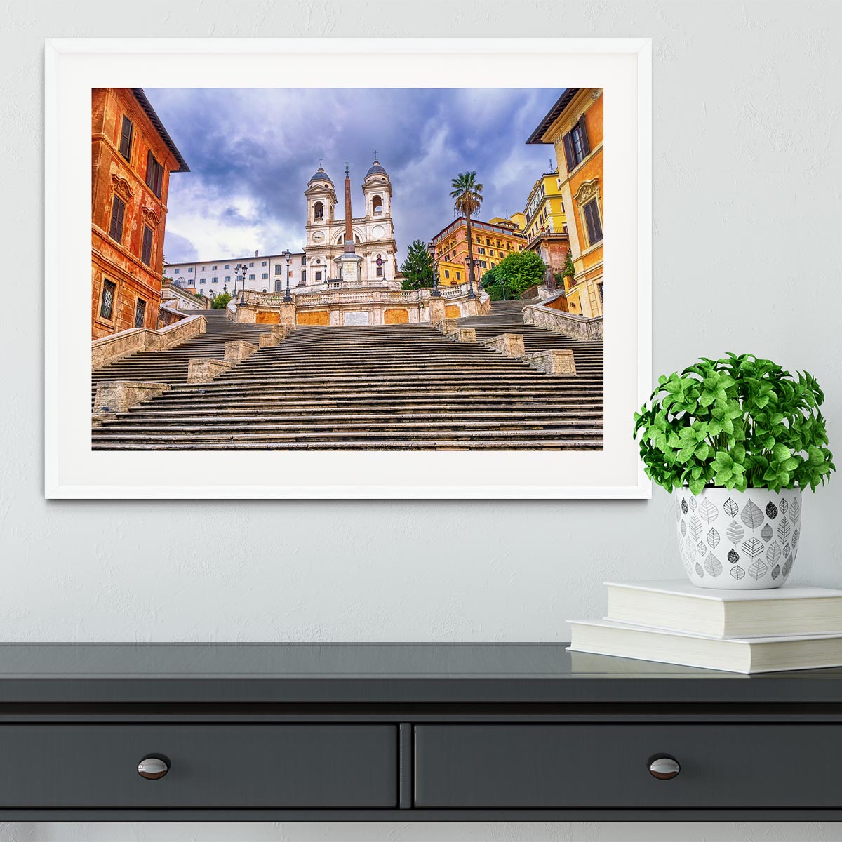 Spanish Steps and Trinita dei Monti church Framed Print - Canvas Art Rocks - 5