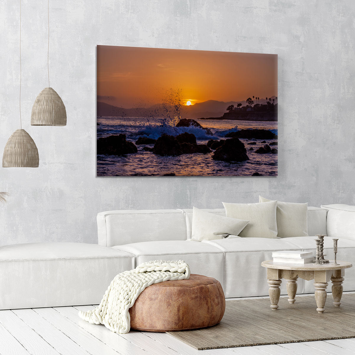 Splashing Rocks Beach Sunset Canvas Print or Poster - Canvas Art Rocks - 6