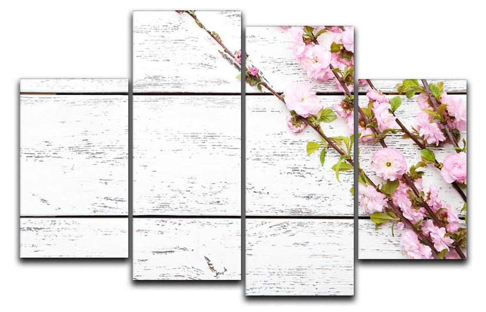 Spring flowering branch on white wooden 4 Split Panel Canvas  - Canvas Art Rocks - 1