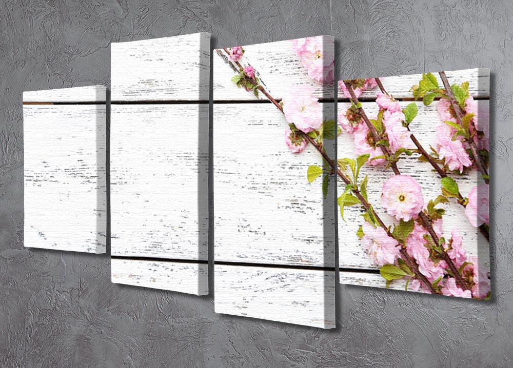 Spring flowering branch on white wooden 4 Split Panel Canvas  - Canvas Art Rocks - 2