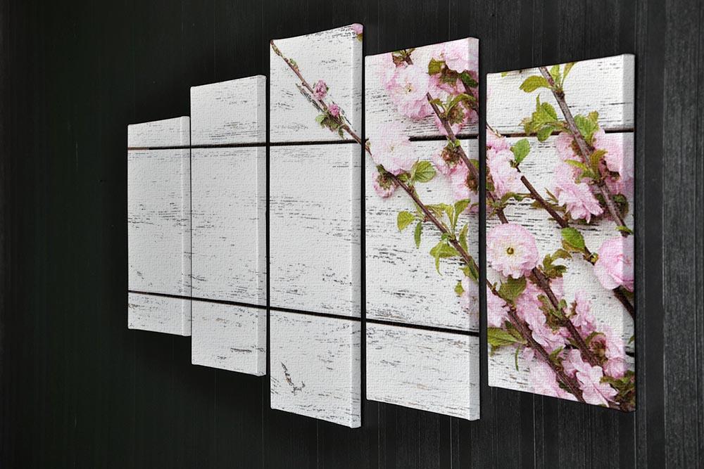 Spring flowering branch on white wooden 5 Split Panel Canvas  - Canvas Art Rocks - 2