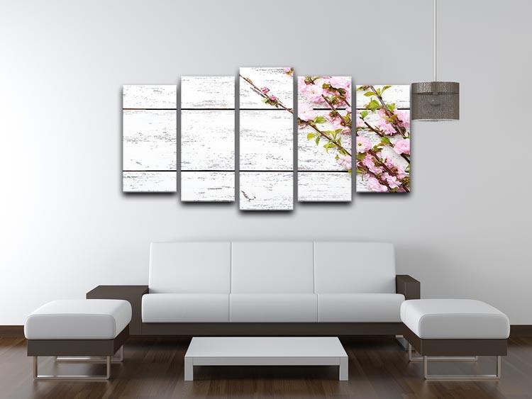 Spring flowering branch on white wooden 5 Split Panel Canvas  - Canvas Art Rocks - 3