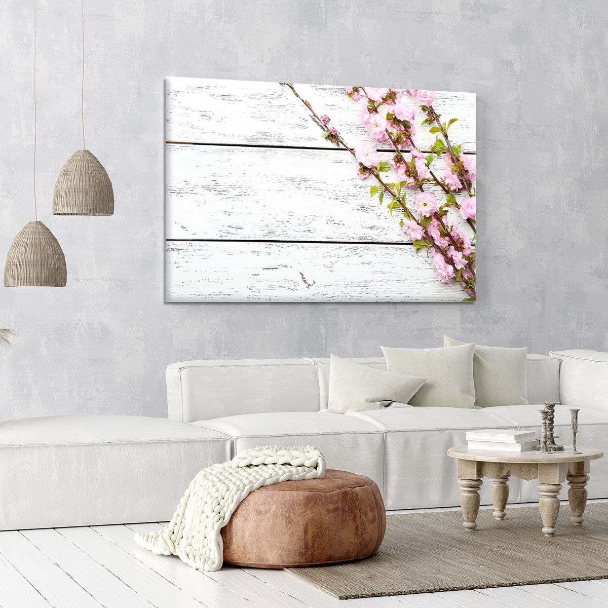 Spring flowering branch on white wooden Canvas Print or Poster - Canvas Art Rocks - 6