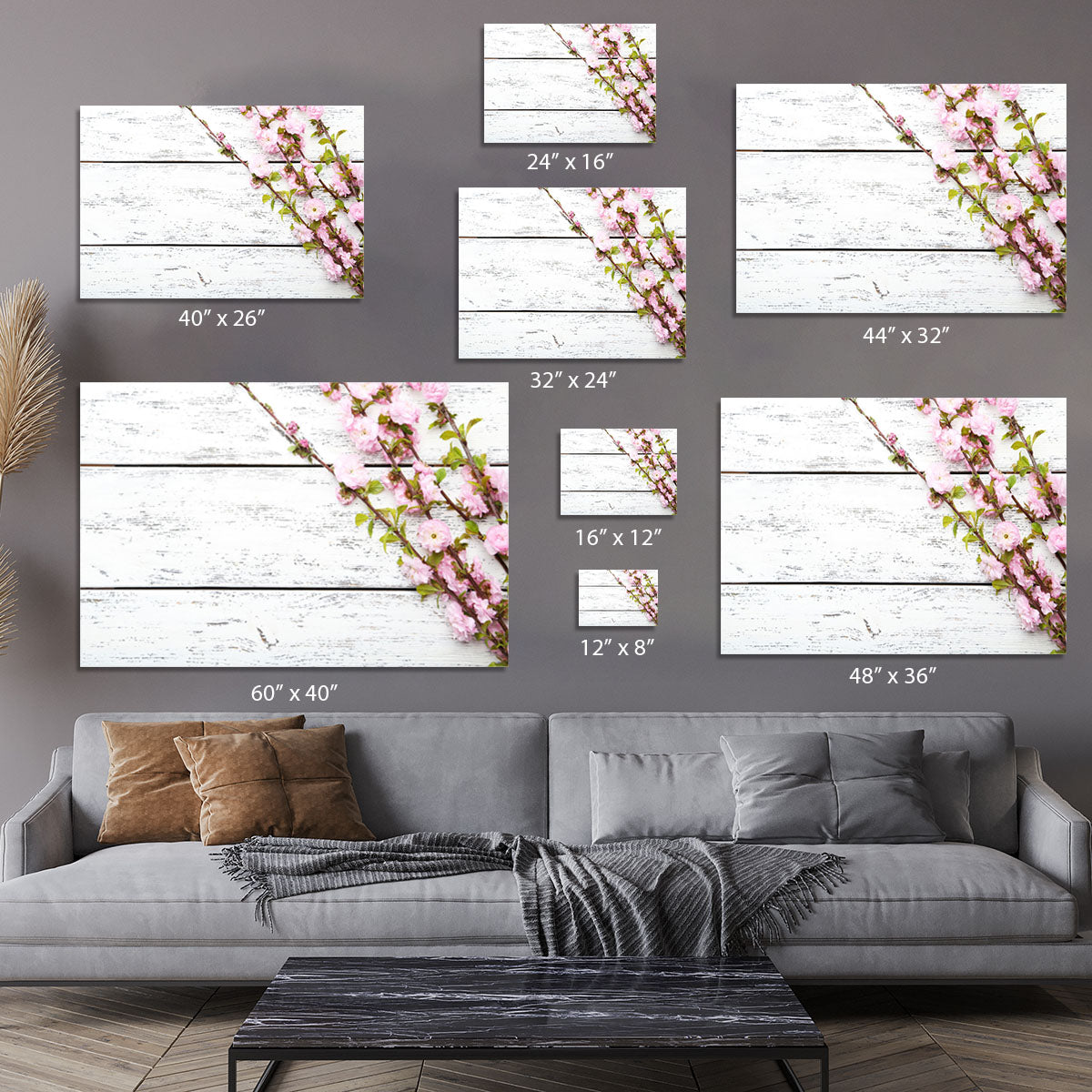 Spring flowering branch on white wooden Canvas Print or Poster - Canvas Art Rocks - 7