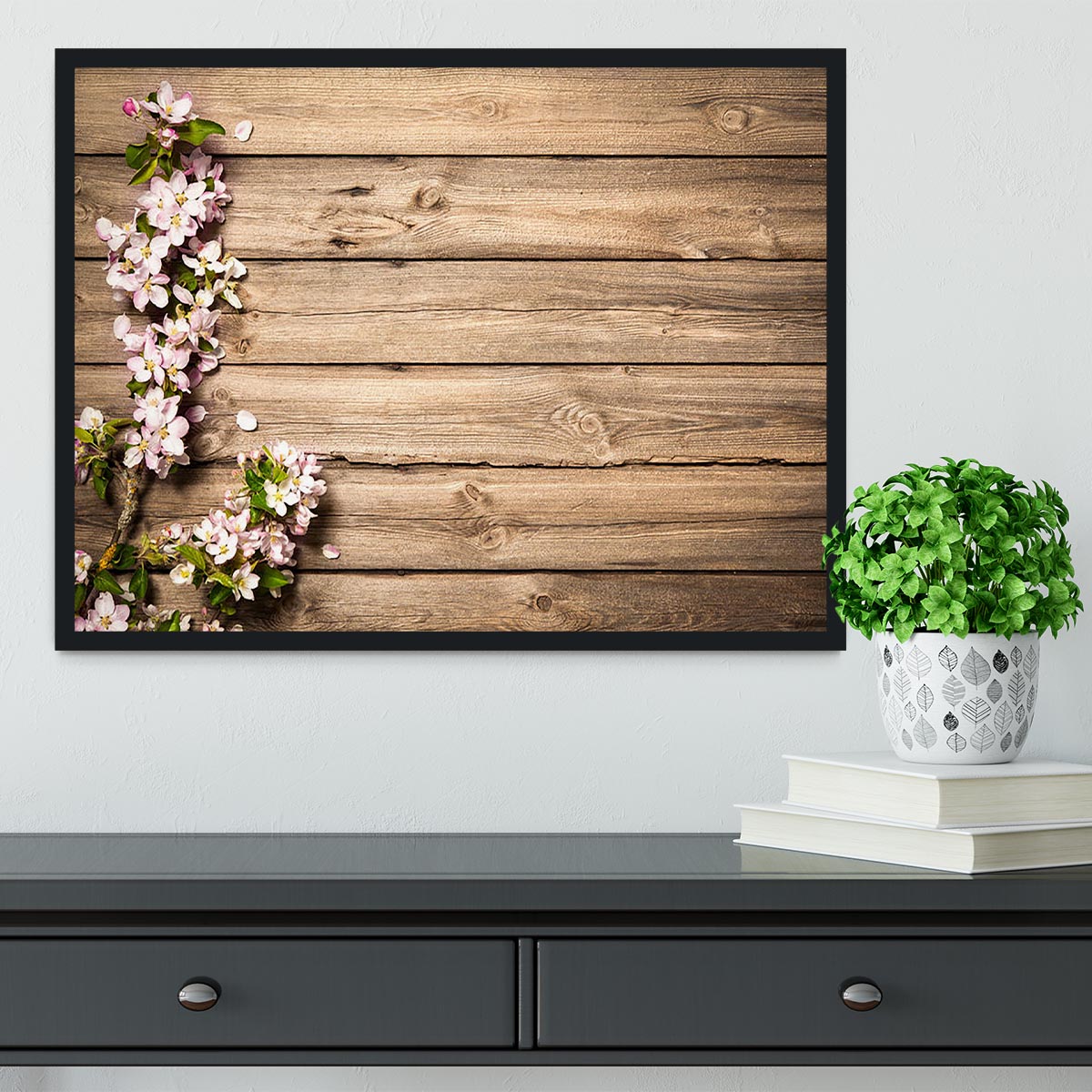 Spring flowering branch on wooden background Framed Print - Canvas Art Rocks - 2