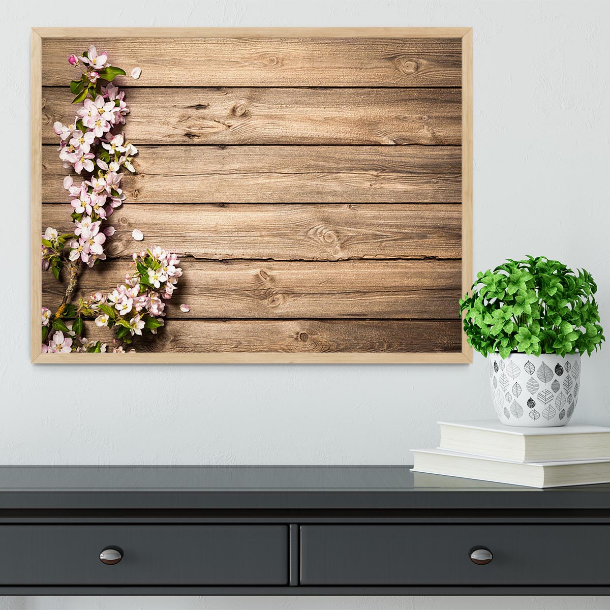 Spring flowering branch on wooden background Framed Print - Canvas Art Rocks - 4