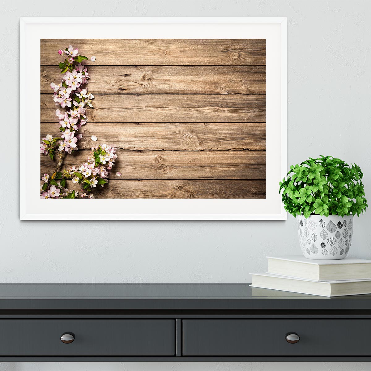 Spring flowering branch on wooden background Framed Print - Canvas Art Rocks - 5