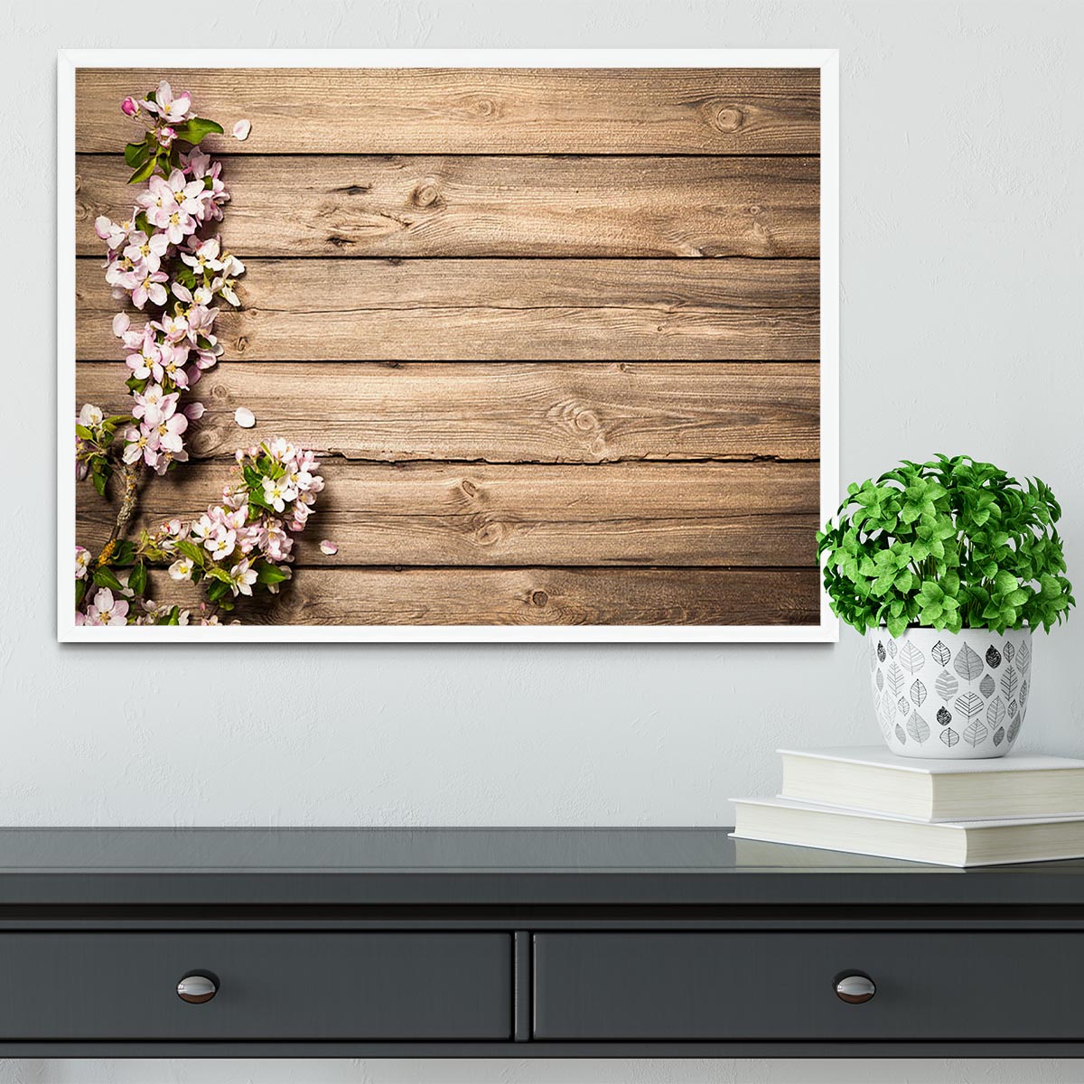 Spring flowering branch on wooden background Framed Print - Canvas Art Rocks -6