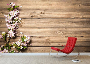 Spring flowering branch on wooden background Wall Mural Wallpaper - Canvas Art Rocks - 2