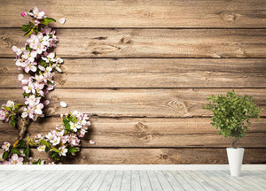 Spring flowering branch on wooden background Wall Mural Wallpaper - Canvas Art Rocks - 4