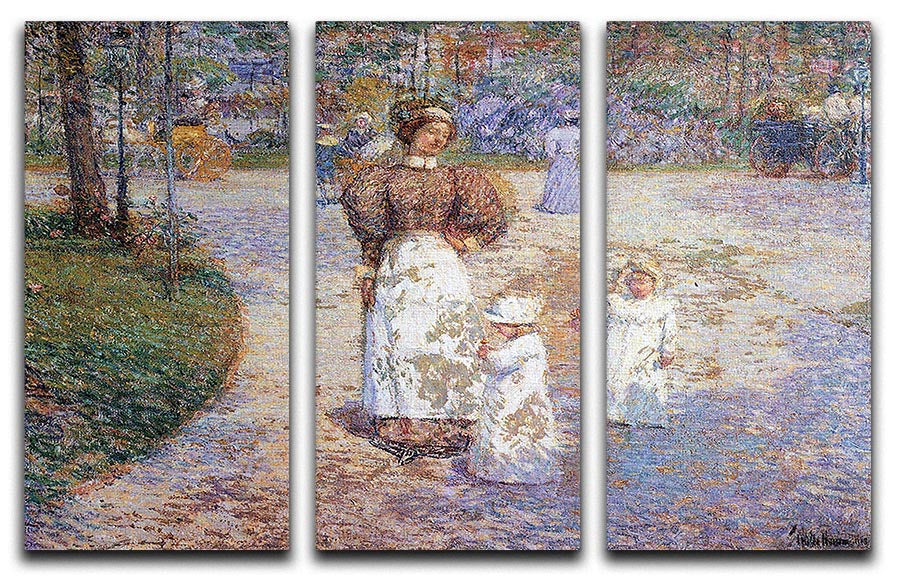 Spring in Central Park by Hassam 3 Split Panel Canvas Print - Canvas Art Rocks - 1