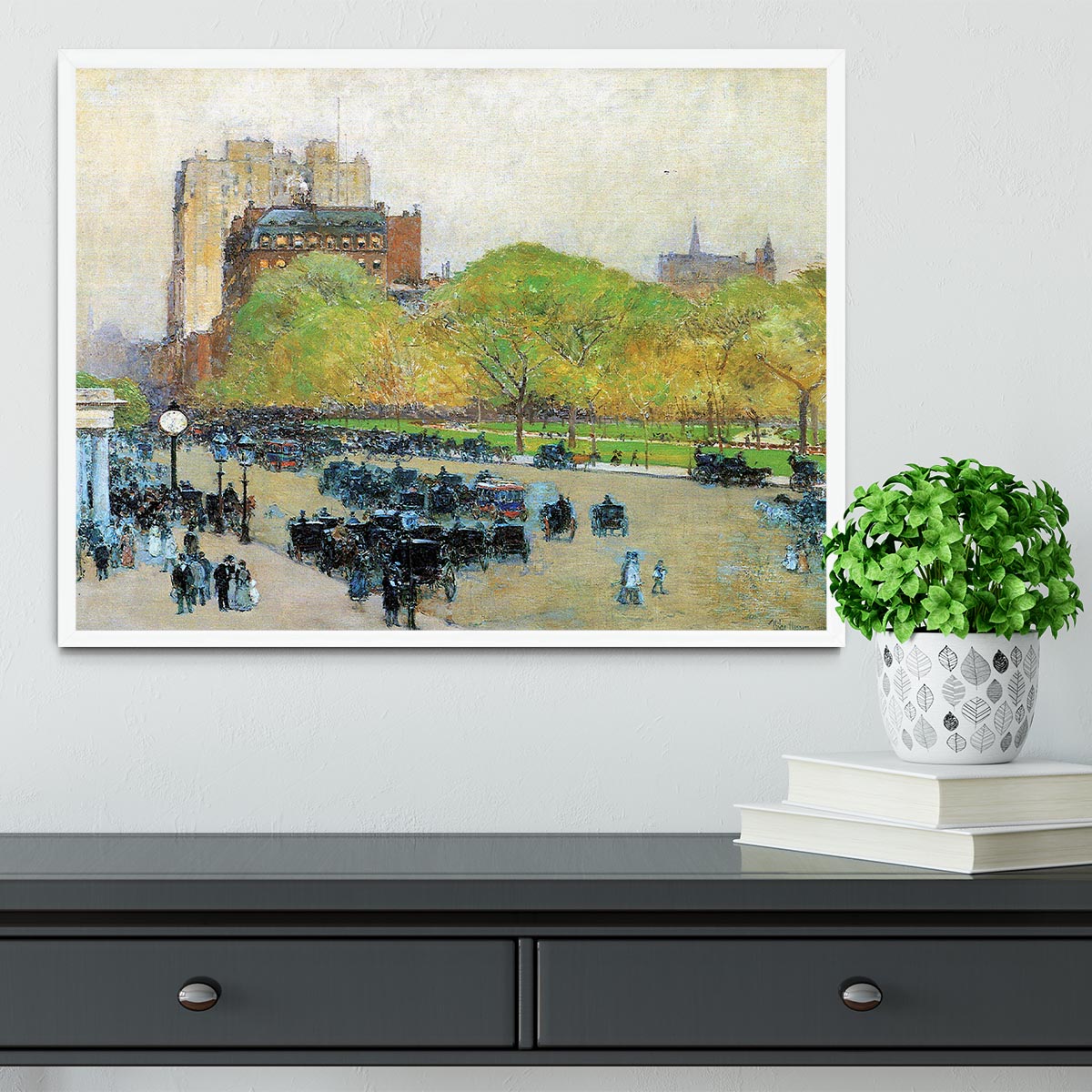 Spring morning in the heart of the city by Hassam Framed Print - Canvas Art Rocks -6