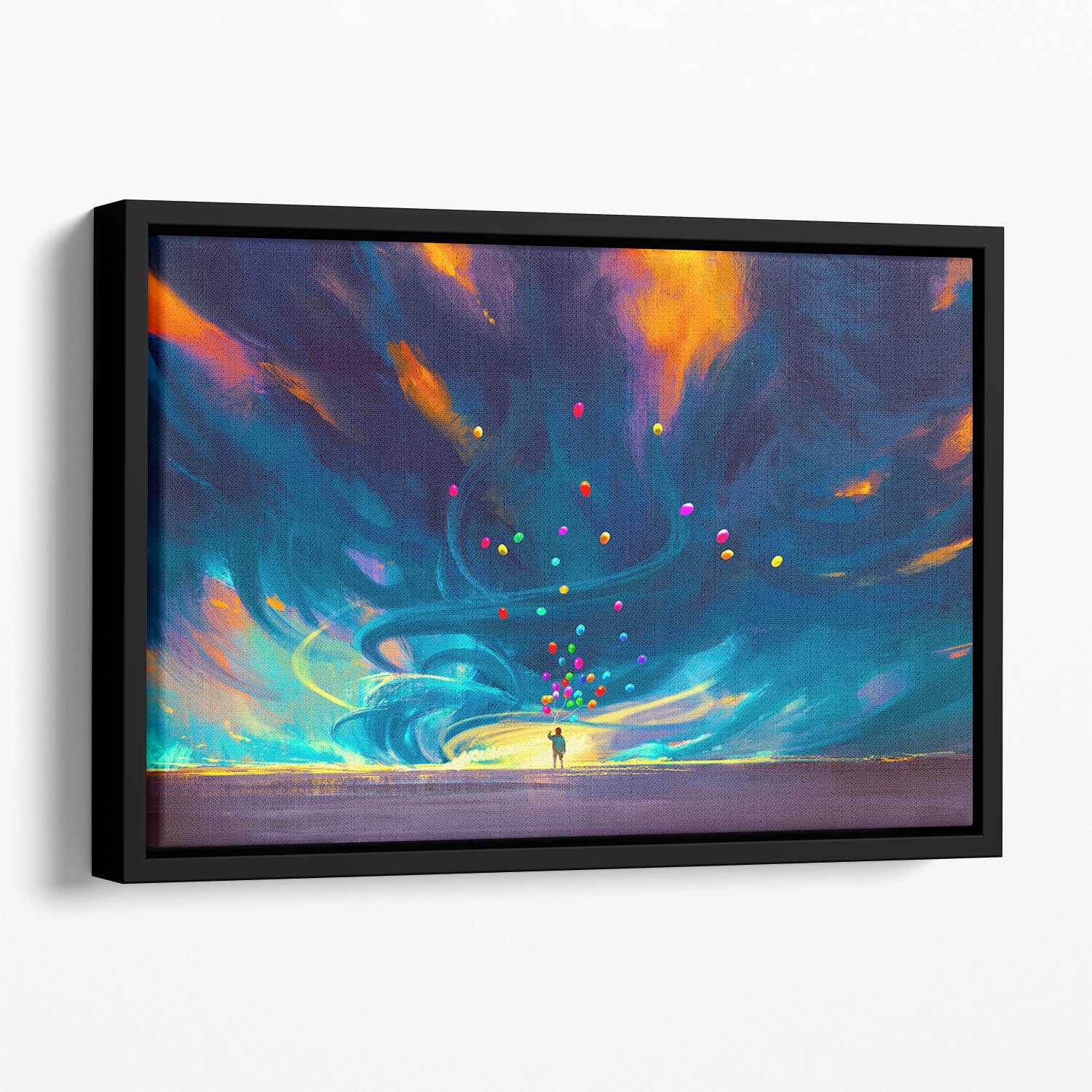 Standing in front of fantasy storm Floating Framed Canvas