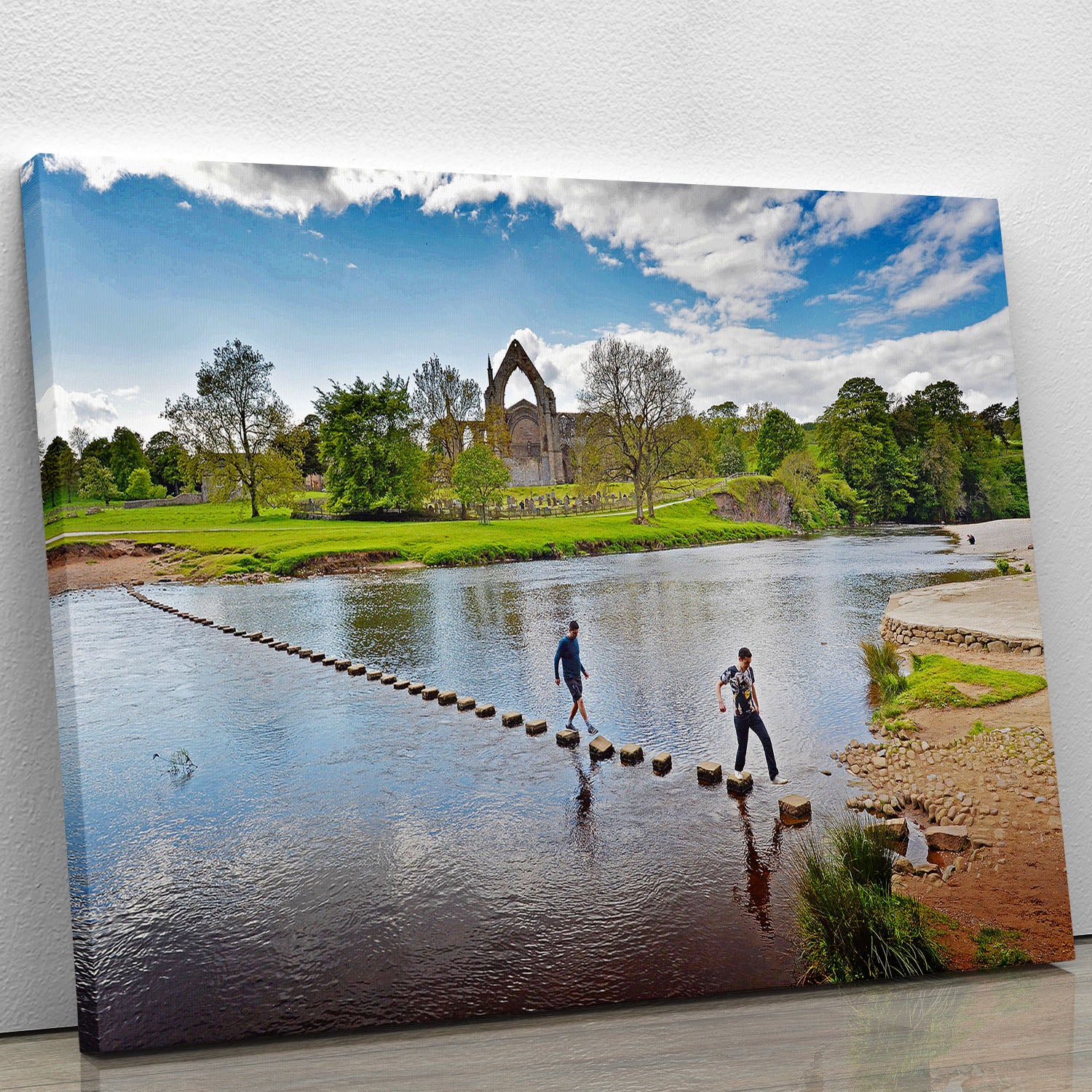 Stepping stones at Bolton Abbey Canvas Print or Poster - Canvas Art Rocks - 1
