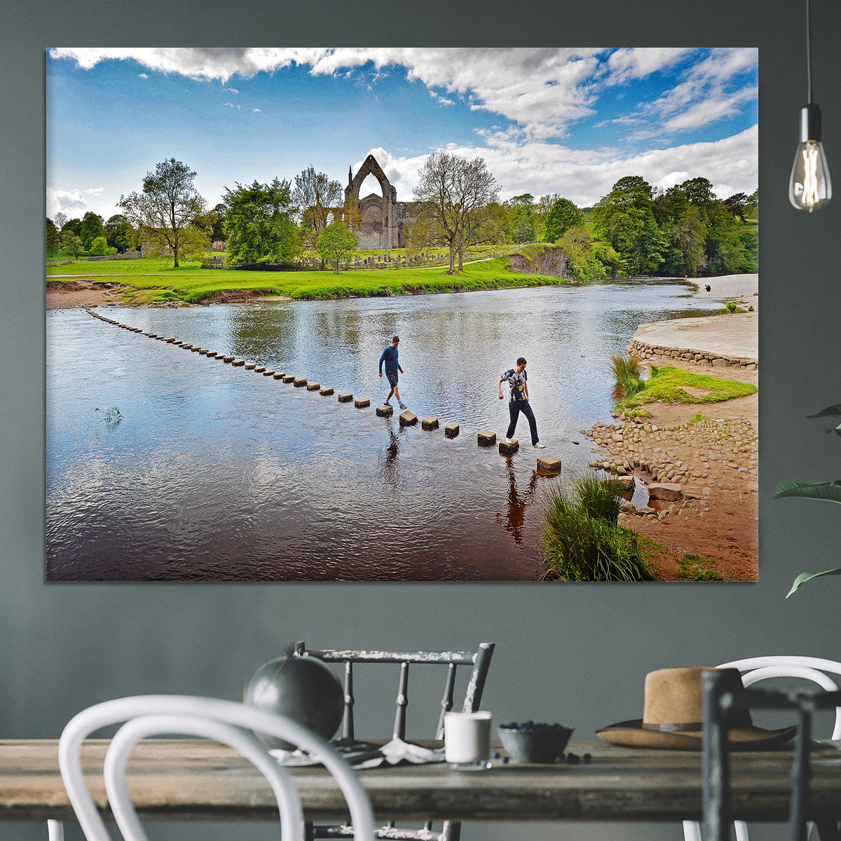 Stepping stones at Bolton Abbey Canvas Print or Poster - Canvas Art Rocks - 3