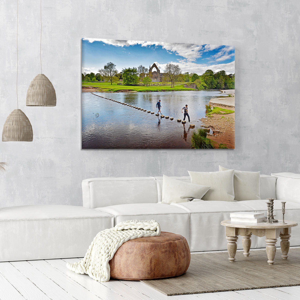 Stepping stones at Bolton Abbey Canvas Print or Poster - Canvas Art Rocks - 6