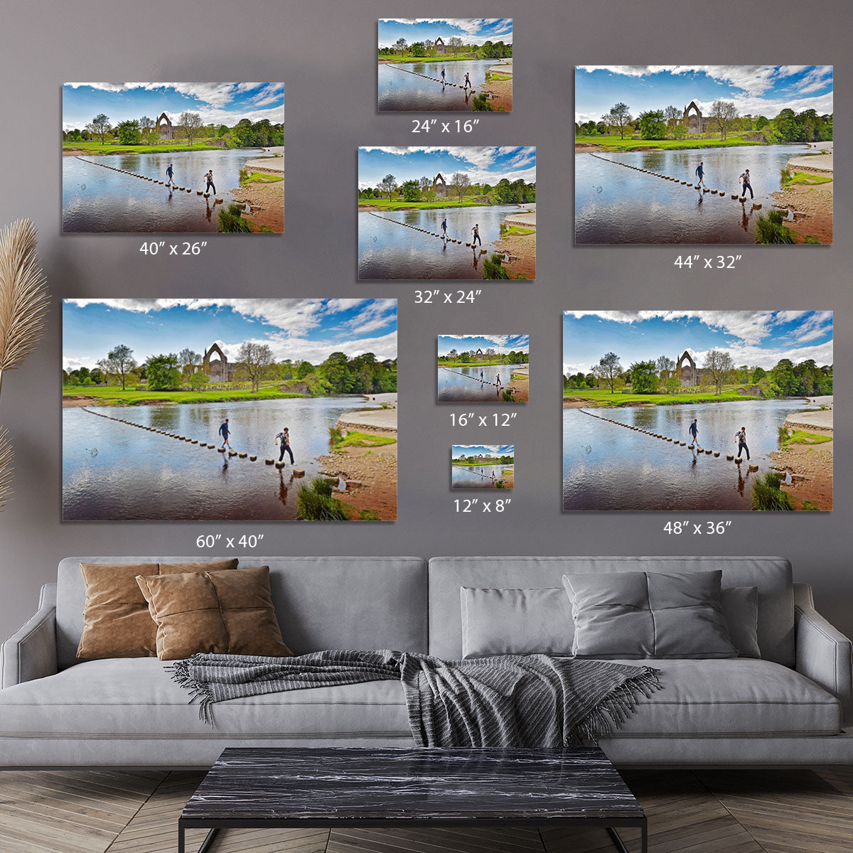 Stepping stones at Bolton Abbey Canvas Print or Poster - Canvas Art Rocks - 7
