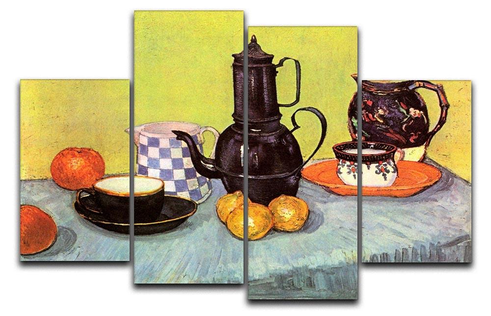 Still Life Blue Enamel Coffeepot Earthenware and Fruit by Van Gogh 4 Split Panel Canvas  - Canvas Art Rocks - 1
